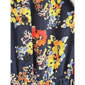 Cherokee Floral Jumpsuit Sleeveless Navy Yellow Flowers Ruffled Boho Cottagecore